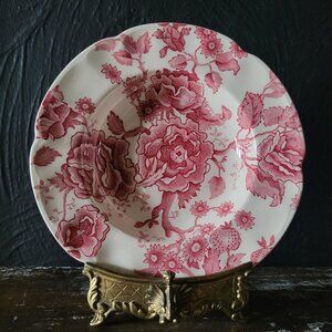 Vtg Johnson Brothers English Chippendale Soup Bowl, Red Transferware
